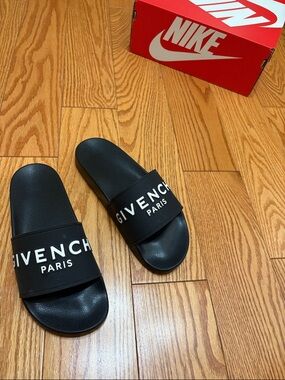 Givenchy Black and White Logo Slide Sandals